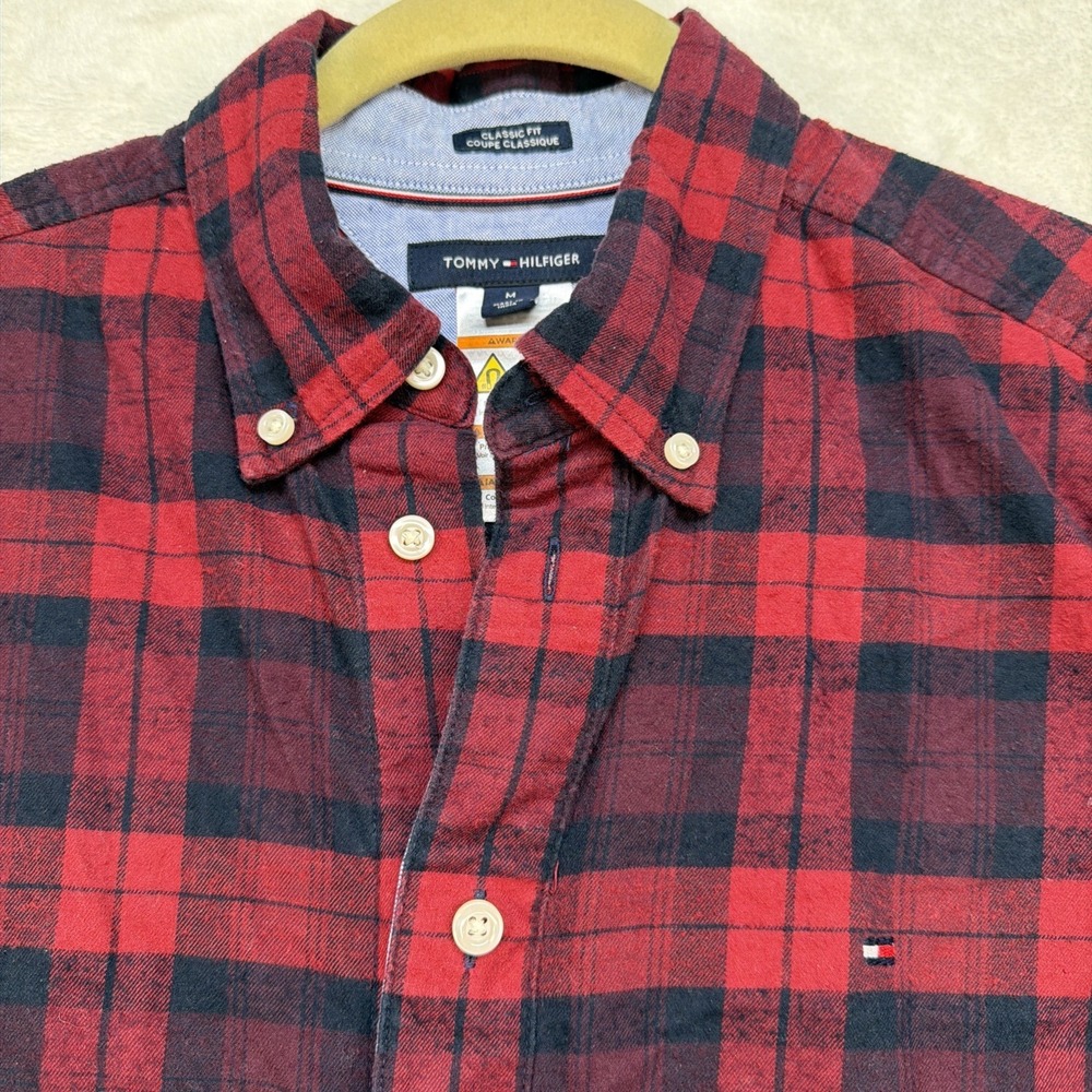 Tommy Hilfiger Plaid Adaptive Shirt Men's Medium Magnetic‎ Closure Classic